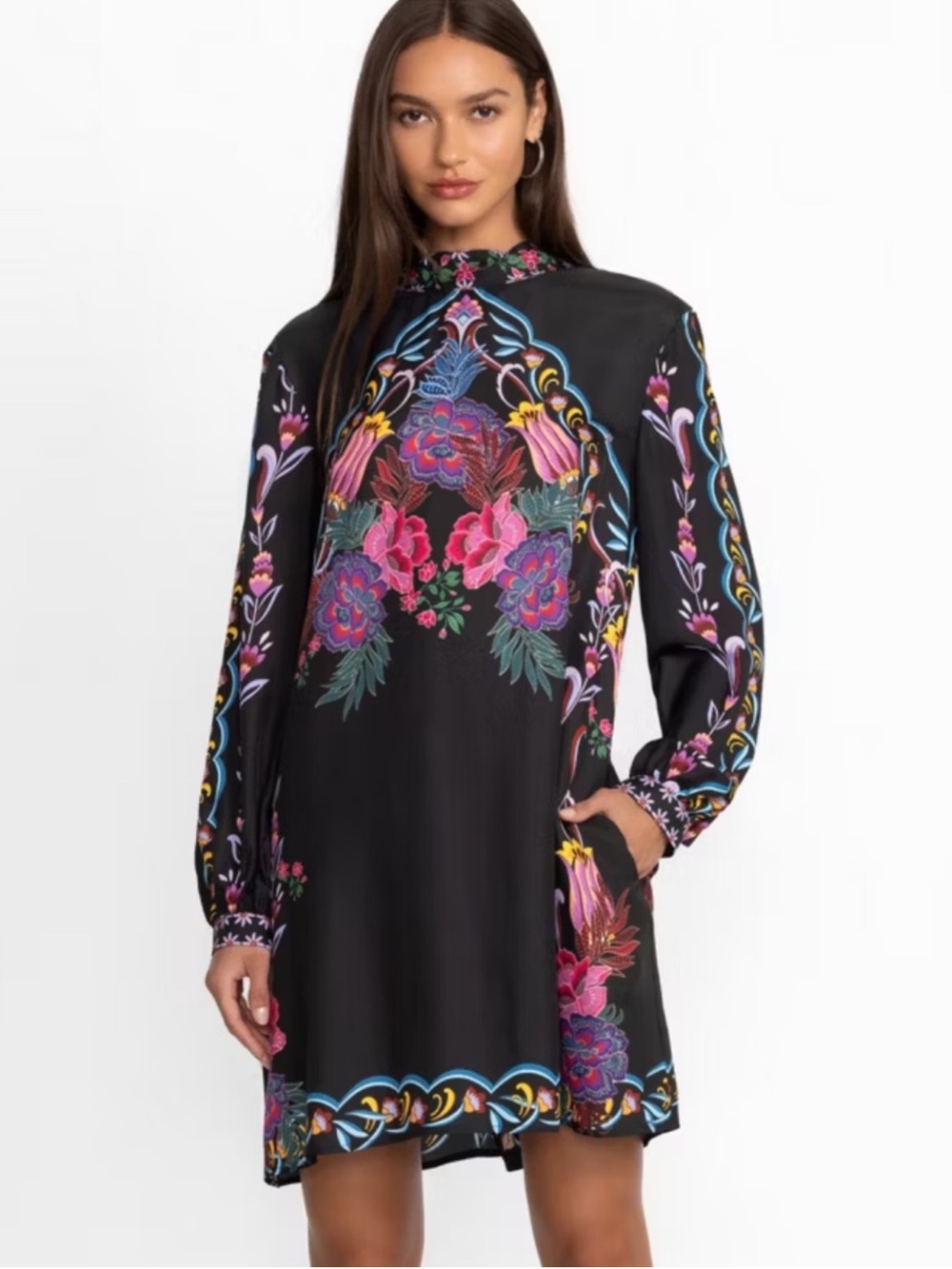 Johnny Was Jade Kalova Mini Dress Silk Blend Black Size S